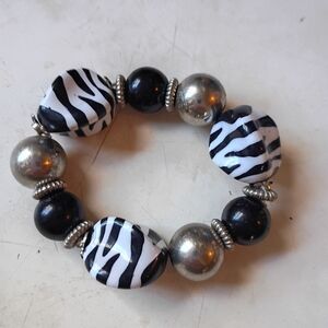 Zebra Print Beaded Elastic Bracelet